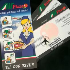 Menù e volantini per inaugurazione della pizzeria Airpizza