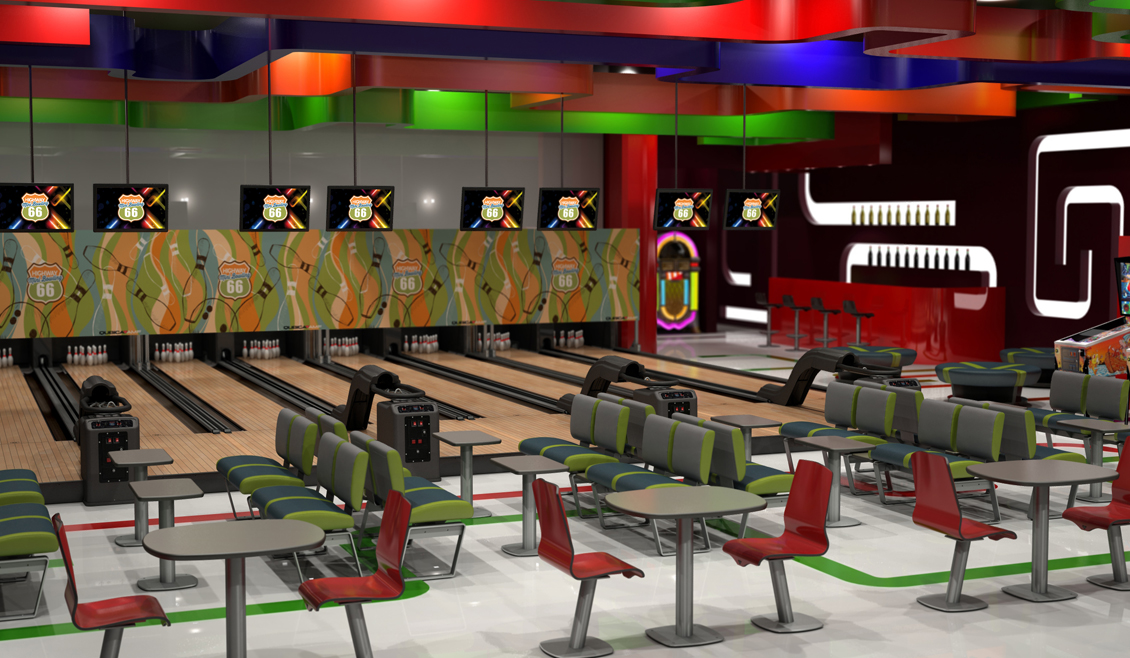 Render 3d Ambientazione Sala Bowling Qubicaamf Ricreativi Bologna 03